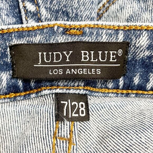 Judy Blue Acid Wash Distressed Boyfriend Jeans Medium Indigo Wash Size 28 | 6/7 - Picture 13 of 15